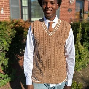Tan Cable Knit Sweater Vest